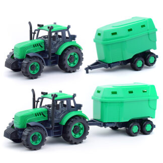 Трактор "Прогресс" с прицепом для перевозки животных инерционный (зелёный) (в лотке)