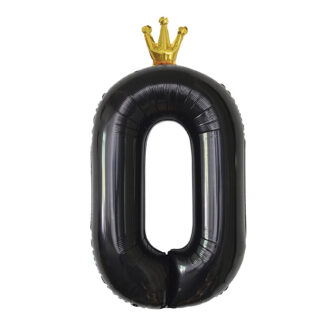 Шар (40''/102 см) Цифра, 0 Золотая корона, Черный, 1 шт. в упак.