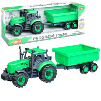 Трактор "Прогресс" с прицепом инерционный (зелёный) (в коробке)