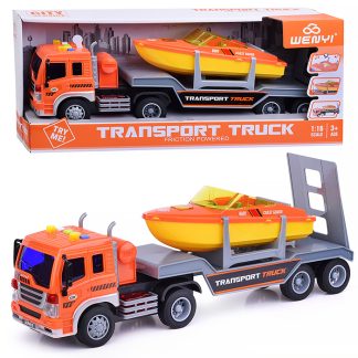 Машина "Автовоз" с катером 1:16 (свет, звук) в коробке (цвет оранжевый)