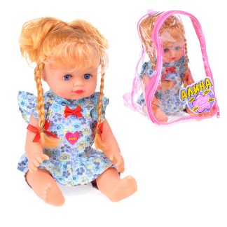 Кукла "Алина" озвученная, в синем платье, в рюкзаке