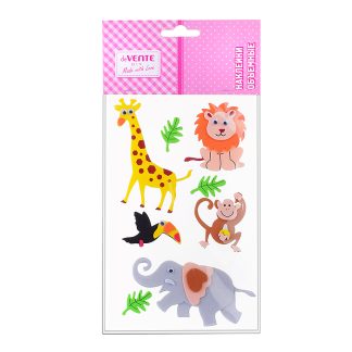 Наклейки объемные "Животные" из фоамирана, карточка 110x180 мм, в пластиковом пакете с блистерным подвесом