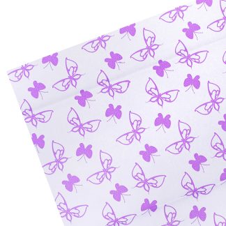 Бумага тишью c орнаментом "Фиолетовые бабочки на белом фоне" 50x70 см, 17 г/м², 5 л, пластиковый пакет с европодвесом