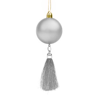 Новогоднее подвесное украшение "Серебряный шарик" с кисточкой из полипропилена и полиэстера 15x5x5см