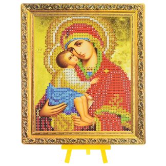 Алмазная мозаика с мольбертом "Донская Икона Божией Матери" 21х25 см, 1 дизайн, частичная выкладка