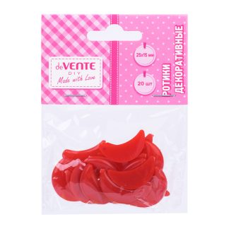 Ротики декоративные, пластиковые, цвет красный, 25x15 мм, 20 шт в пластиковом пакете с блистерным подвесом