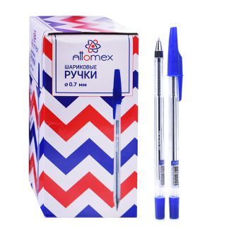 Ручка шариковая "Attomex" d=0,7 мм, прозрачный корпус с металлическим наконечником, сменный стержень, индивидуальная маркировка, синяя