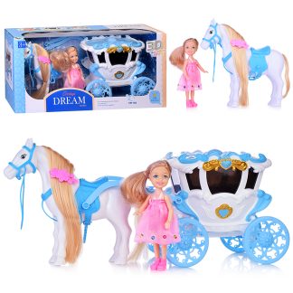 Карета "Маленькая принцесса" с лошадкой и куклой, в коробке (синий)