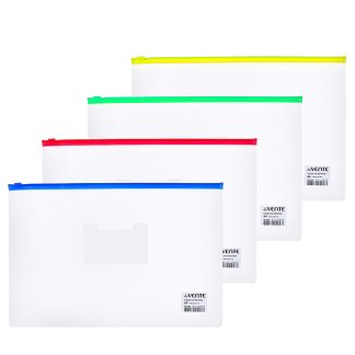 Папка на молнии A4 (330x220 мм) ПВХ 150 мкм, с карманом для визитной карточки, молния 4 цвета ассорти
