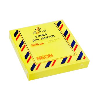 Клейкая бумага для заметок "Attomex" 76x76 мм, 100 листов, офсет 75 г/м², неоновая желтая