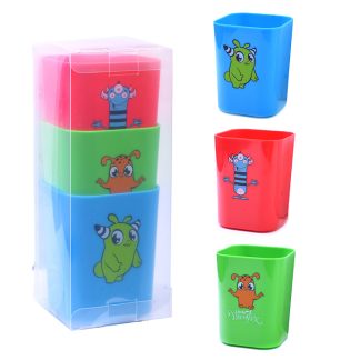 Набор подставок для пишущих принадлежностей "Monsters" 3 пластиковых подставки 6,9x6,9x8,9 см c цветным рисунком, в пластиковой подарочной коробке