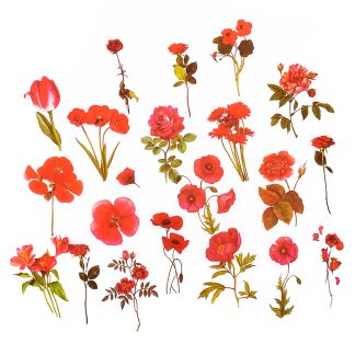Набор наклеек для творчества "Red flowers" от 2x6 см до 5x6 см, ПВХ, в пластиковом пакете с блистерным подвесом, ассорти 20 дизайнов