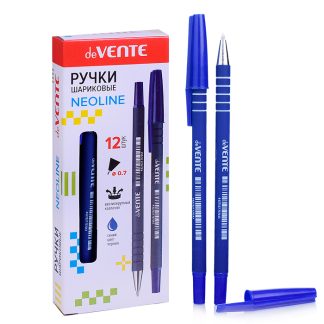 Ручка шариковая "Neoline" d=0,7 мм, с прорезиненным синим корпусом и металлическим наконечником, сменный стержень, индивидуальная маркировка, синяя