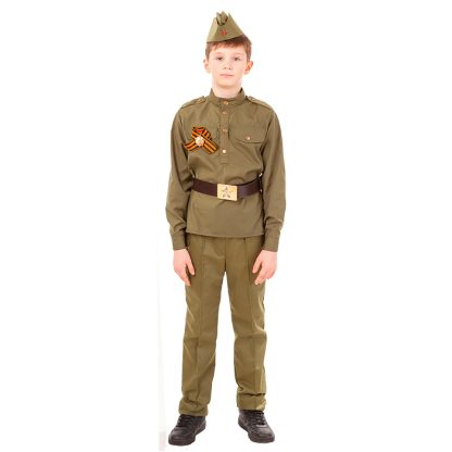 Костюм "Солдат"(гимнастерка, брюки, пилотка, ремень, Георгиевская лента) размер 152-80
