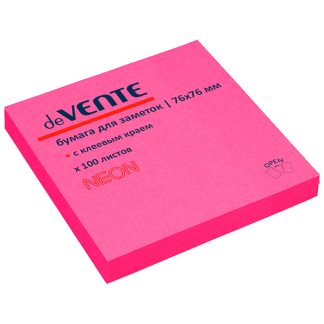 Клейкая бумага для заметок "deVENTE" 76x76 мм, 100 листов, офсет 75 г/м², неоновая малиновая
