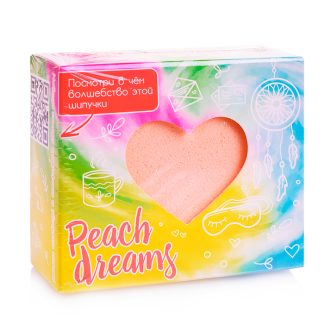 Шипучая соль для ванн с пеной и радужными вставками "Peach dreams" 130 г (персикового цвета сердце)