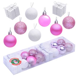Набор новогодних шаров "Новогодние забавы" белые,нежно-розовые (4см*16шт)