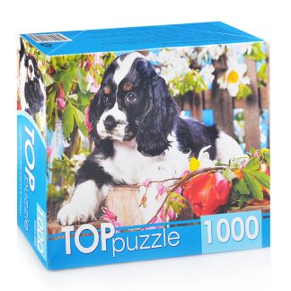 Пазлы 1000 TOPpuzzle "Щенок спаниеля в саду"