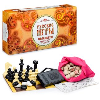 Набор "Русские игры" (шахматы, шашки, лото (бочонок из древопласта), доска из микрогофры)