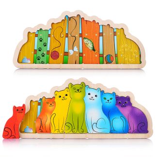Развивающая доска "Разноцветные котята" (Котики радуга) (дерево)
