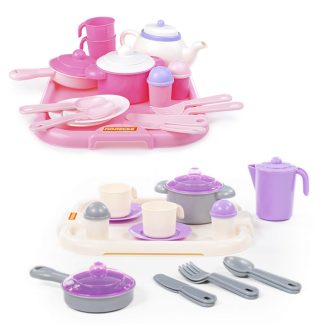 Набор детской посуды "Настенька" с подносом на 2 персоны (19 элементов) (в сеточке)