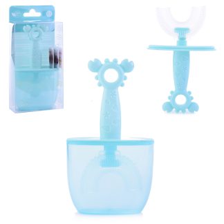 Зубная щетка-массажер для детей "Крабик" с футляром, цвет голубой