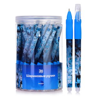 Ручка шариковая прорезиненная Аниме "Лица", с эргономичной резинкой для пальцев, цвет чернил синий, 0.7мм.