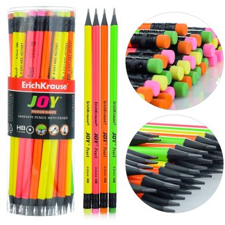 Пластиковый чернографитный круглый карандаш с ластиком JOY® HB