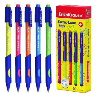 Ручка шариковая ErichKrause® ErgoLine® Kids, Ultra Glide Technology, цвет чернил синий (в коробке по 10 шт.)