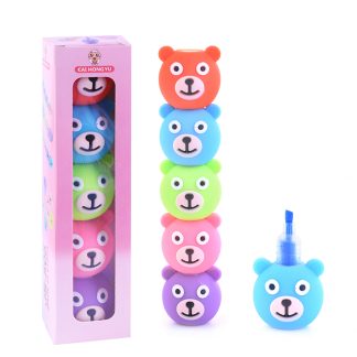 Маркеры-текстовыделители "Медведи" набор 4 цвета (фиолетовый, розовый, зеленый, синий), в индивидуальной картонной упаковке
