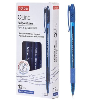 Ручка шариковая Q.line Синяя 0,7мм с колпачком и клипом игольч. пишущ. узел чернила на масл.основе с резиновым грипом  12шт. в картонной коробке