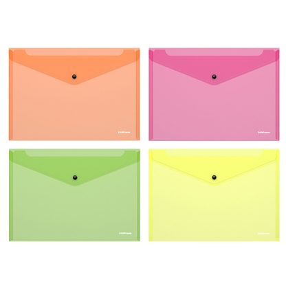ТОП Папка-конверт на кнопке пластиковая Fizzy Neon, полупрозрачная, A4, ассорти