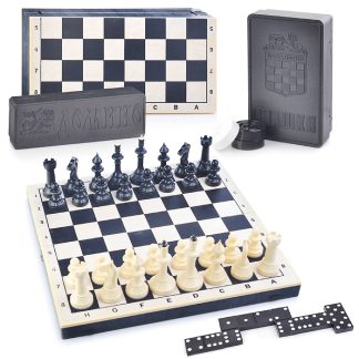 Шахматы "Айвенго" с доской (дерево+пластик 40/40 см) с шашками и домино