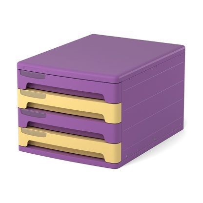 Файл-кабинет 4-секционный пластиковый Iris, фиолетовый с желтыми и фиолетовыми ящиками