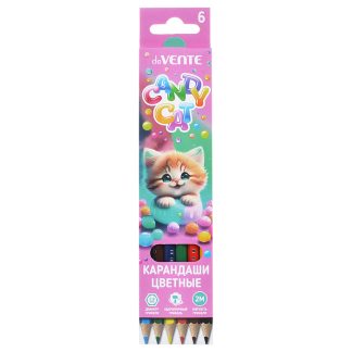 Карандаши цветные "Candy Cat" 06 цветов, 2М, диаметр грифеля 2,8 мм, шестигранные, в картонной коробке