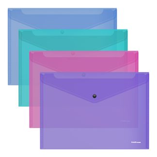 Папка-конверт на кнопке пластиковая Glossy Vivid, полупрозрачная, A4, ассорти