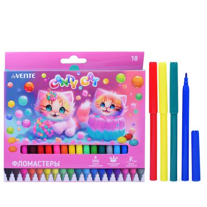 Фломастеры "Candy Cat" 18 цветов с вентилируемым колпачком, в картонной коробке с подвесом
