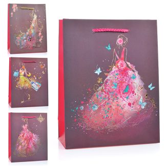 Пакет подарочный бумажный "Lady in flowers" вертикальный, размер 18x23x8 см, с конгревом, бумага 210 г/м², ассорти 4 дизайна