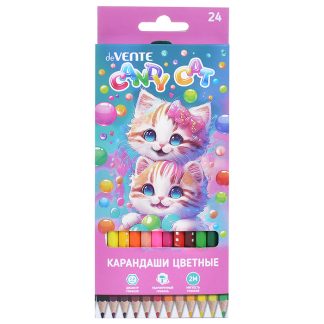 Карандаши цветные "Candy Cat" 24 цвета, 2М, диаметр грифеля 2,8 мм, шестигранные, в картонной коробке