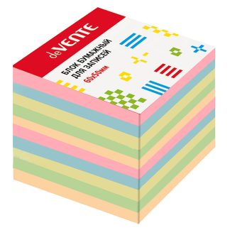 Куб бумажный для записей 60x50x40 мм цветной, проклеенный, офсет 80 г/м², 5 пастельных цветов, 10 слоев