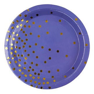 Тарелки (9''/23 см) Золотое конфетти, Синий/Золото, Металлик, 6 шт.