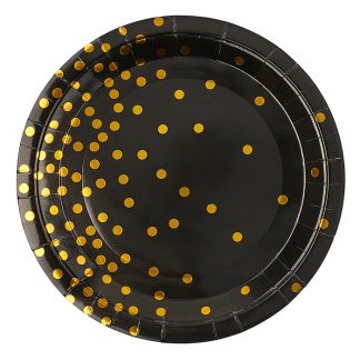 Тарелки (9''/23 см) Золотое конфетти, Черный/Золото, Металлик, 6 шт.
