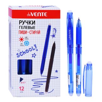 Ручка гелевая стираемая "Edit" d=0,7 мм, полупрозрачный синий корпус, с каучуковым держателем, с 2-мя ластиками (в колпачке и на конце корпуса) сменный стержень, индивидуальная маркировка, синяя