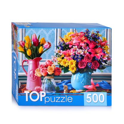 Пазлы 500 TOPpuzzle "Вазы с яркими цветами"