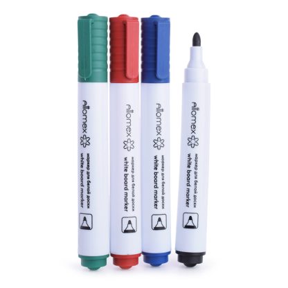 Набор маркеров для белой доски "Attomex" (04 цв - зел, красн, син, черн) круглый корпус с клипом, пулевидный наконечник, ширина линии 5 мм, в пластиковом блистере