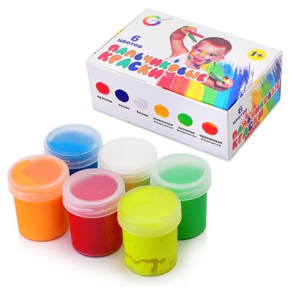 Краски пальчиковые "Азбука цвета" 6 цветов (3 стандартных+3 флуоресцентных) по 40 мл, смываемые, в картонной коробке