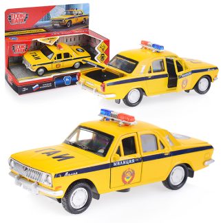 Машина металл  "ГАЗ-2401 Волга Полиция" 12см, (свет+звук, желтый) инерц., в коробке