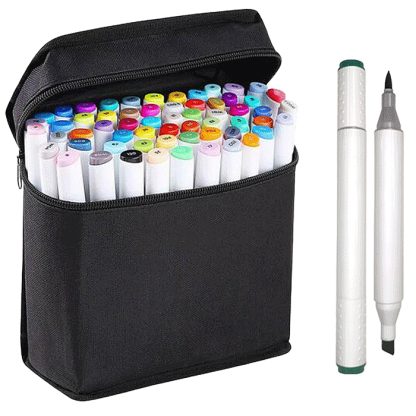Набор маркеров для скетчинга "Emotion" 60 цветов, двусторонние (кистевидный 2 мм/скошенный до 5 мм), эргономичный трёхгранный корпус, чернила на спиртовой основе, в текстильной сумке
