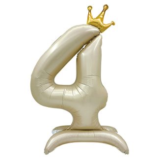 Шар (40''/102 см) Цифра, 4 Золотая корона, на подставке, Белый песок, 1 шт. в уп.