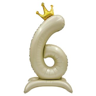 Шар (40''/102 см) Цифра, 6 Золотая корона, на подставке, Белый песок, 1 шт. в уп.